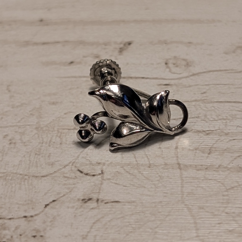 Vintage BOND BOYD Sterling Silver 925 Leaf Flower Screw Back Earring REPLACEMENT